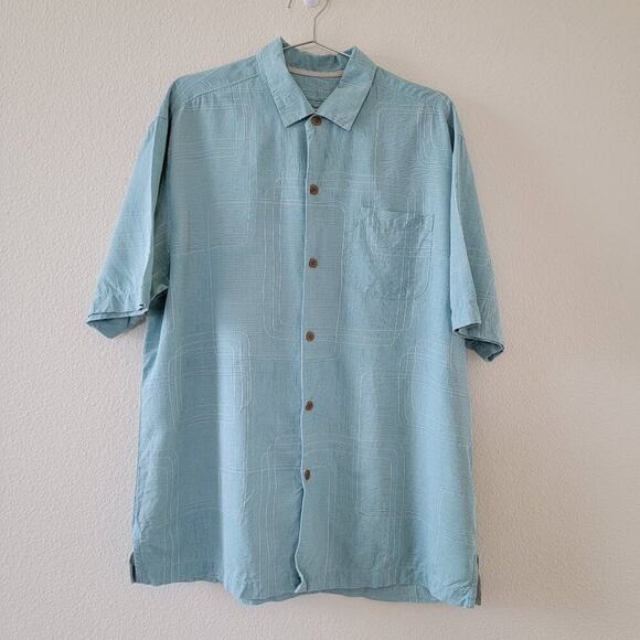 Tommy Bahama Short Sleeve Silk Shirt Mens XL Teal Blue Button Front Collared - Picture 15 of 15
